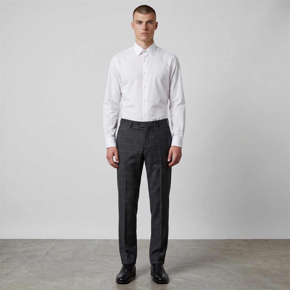 Armani Collezioni Dress Pants Mens 50R/34 Charcoal Grey Windowpane Wool Trousers
